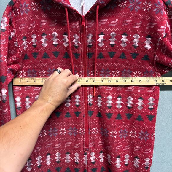Fabletics‎ Women's Red Fair Isle Cozy Fleece Hooded Jumpsuit Pajama Medium - Picture 8 of 11